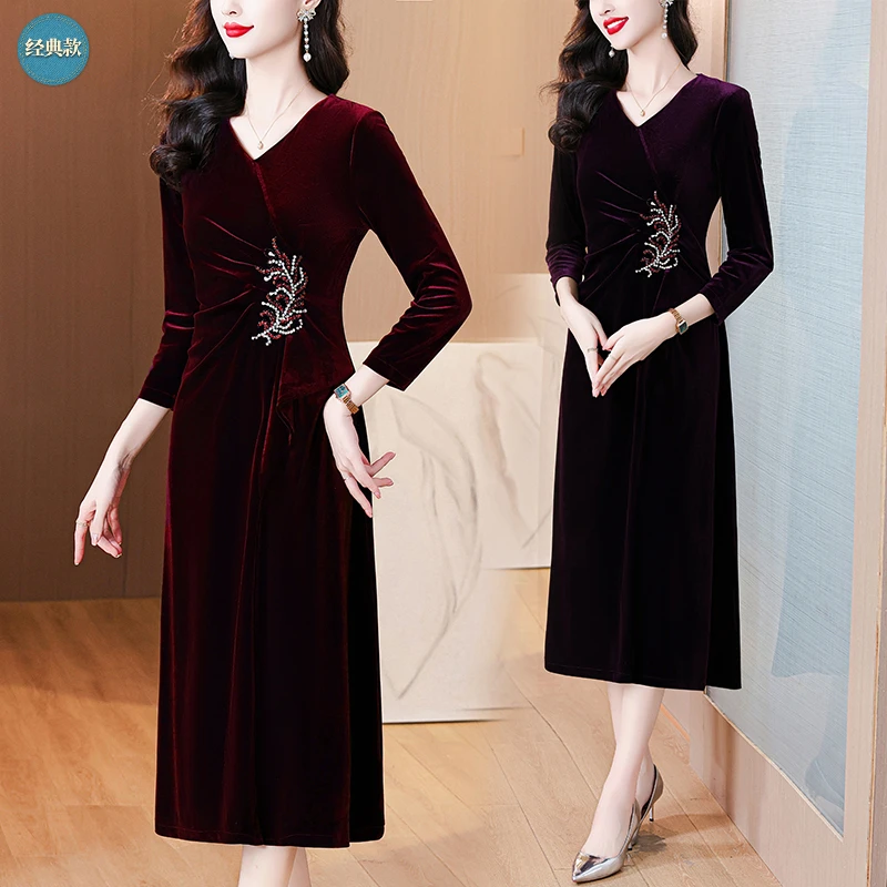 金丝绒连衣裙喜婆婆婚宴礼服高贵秋季新款婚礼服气质时尚结婚长裙