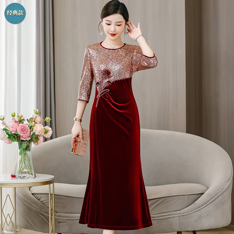 连衣裙上档次洋气高档妈妈婚宴礼服喜婆婆装气质奢华时尚轻奢长裙