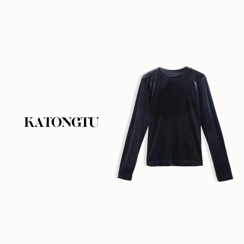 依诺_SFYN【丝绒上衣】新款秋冬百搭简约时尚圆领长袖T   CP775SF