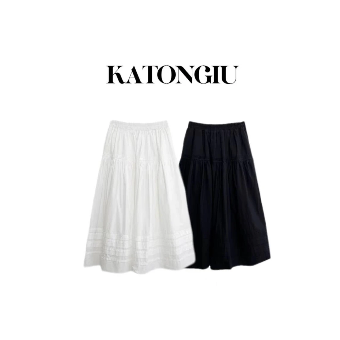 KATONGTU【奶油枫糖】 新款甜美百搭气质高腰压褶半身裙   SF5530YN