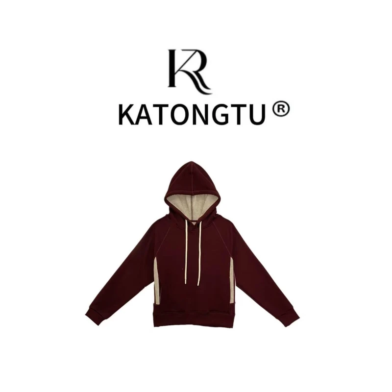 katongtu/卡通兔【红酒】新款加绒加厚长袖轻奢连帽卫衣  YN24356
