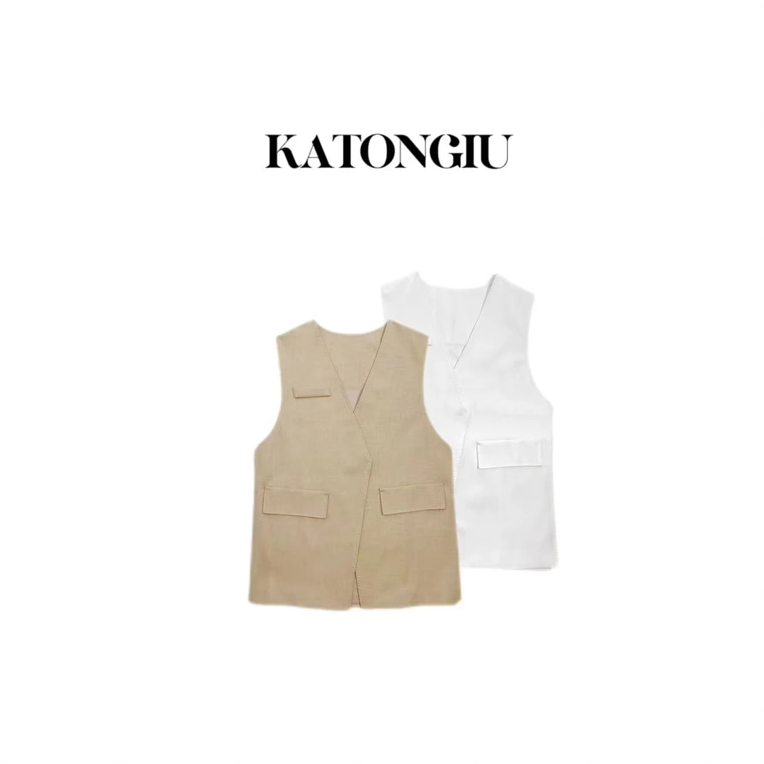 KATONGTU【柏林纪事】2024新款时尚百搭款宽松V领马夹     SF6260YN