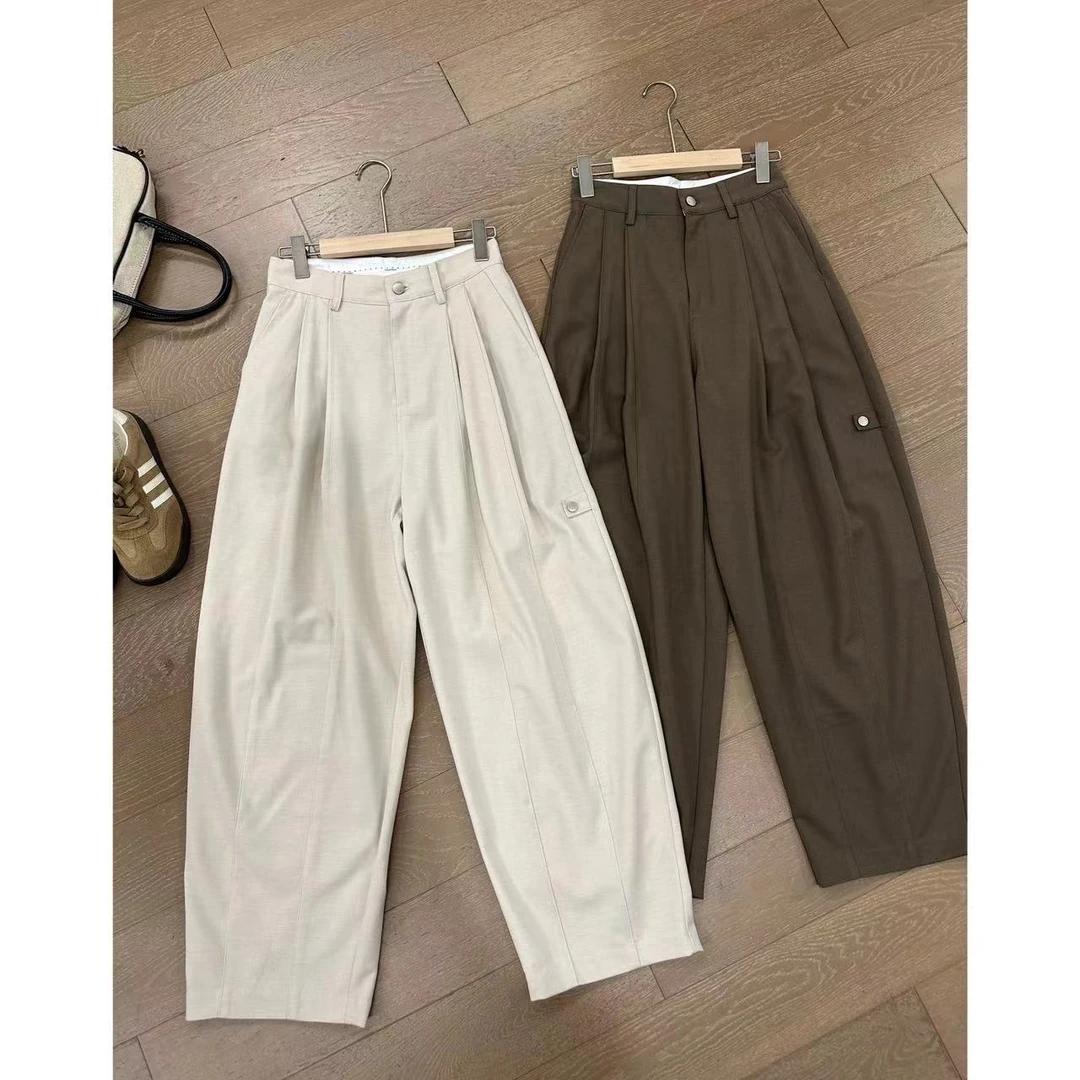 HAN YU 2024秋款 纯色百搭捏褶弧形宽松休闲裤   2407B3170