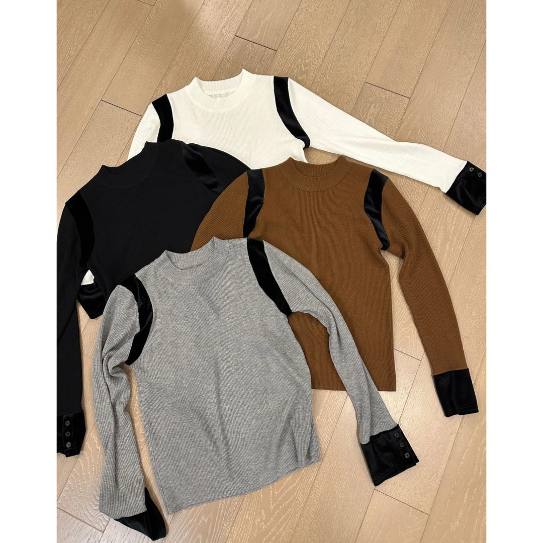 HAN YU  小众设计极简百搭拼接袖毛针织衫  2311A1841