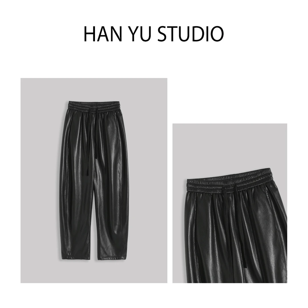 HAN YU 抽绳蛋白皮弯刀拖地长裤 2308A1142
