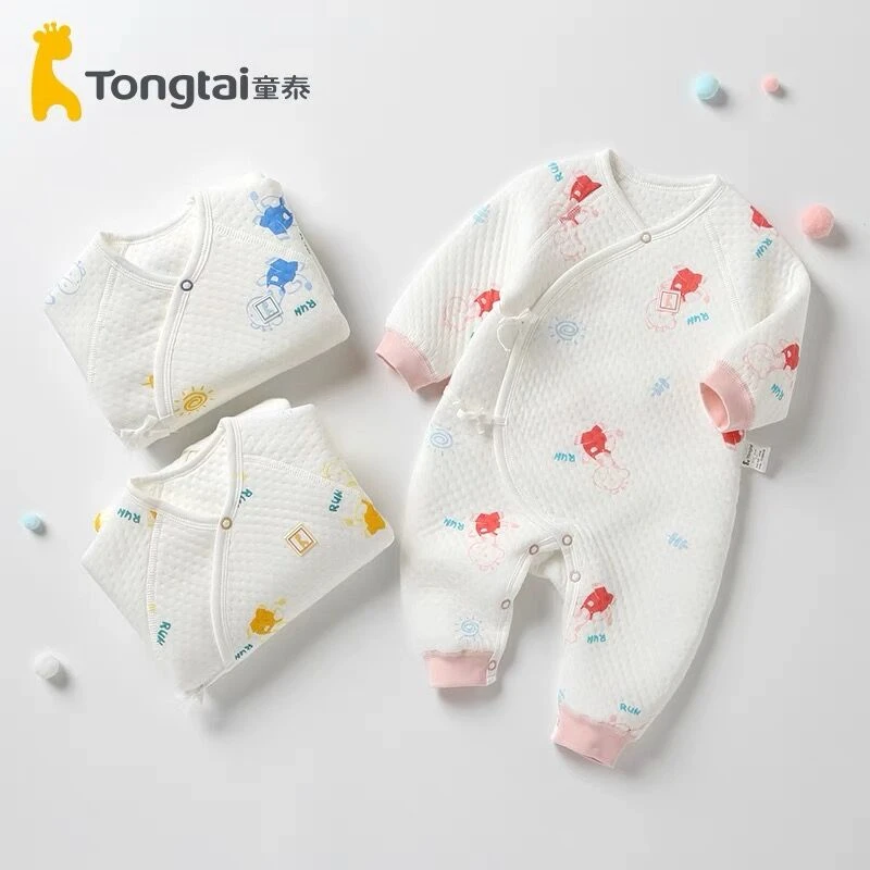 Tongtai/童泰新生儿男女宝宝秋冬保暖夹棉偏开闭档连体衣33J0927