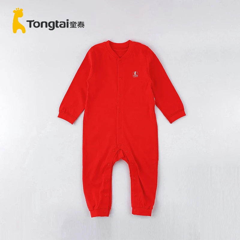 Tongtai/童泰春秋男女宝3-18月大红对开纯棉长袖连体哈衣34J3286