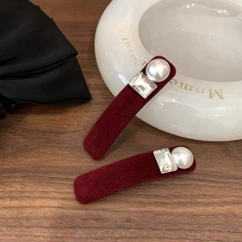 法式复古气质~精致水钻丝绒发夹2023新款高端侧边刘海碎