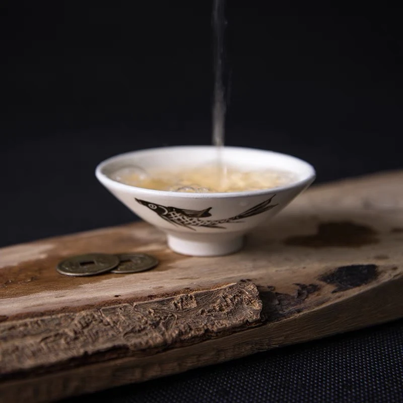 磁州窑茶杯礼盒斗笠茶杯陶瓷功夫茶杯单杯功夫茶主人杯仿古茶杯