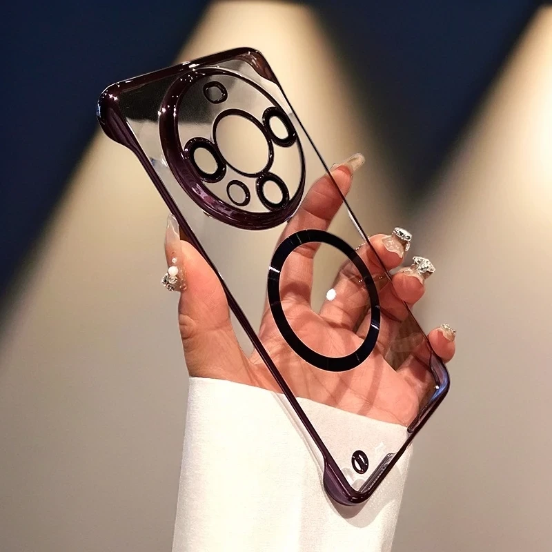 适用华为mate60pro手机壳磁吸电镀无边框华为mate50镜头膜防摔壳