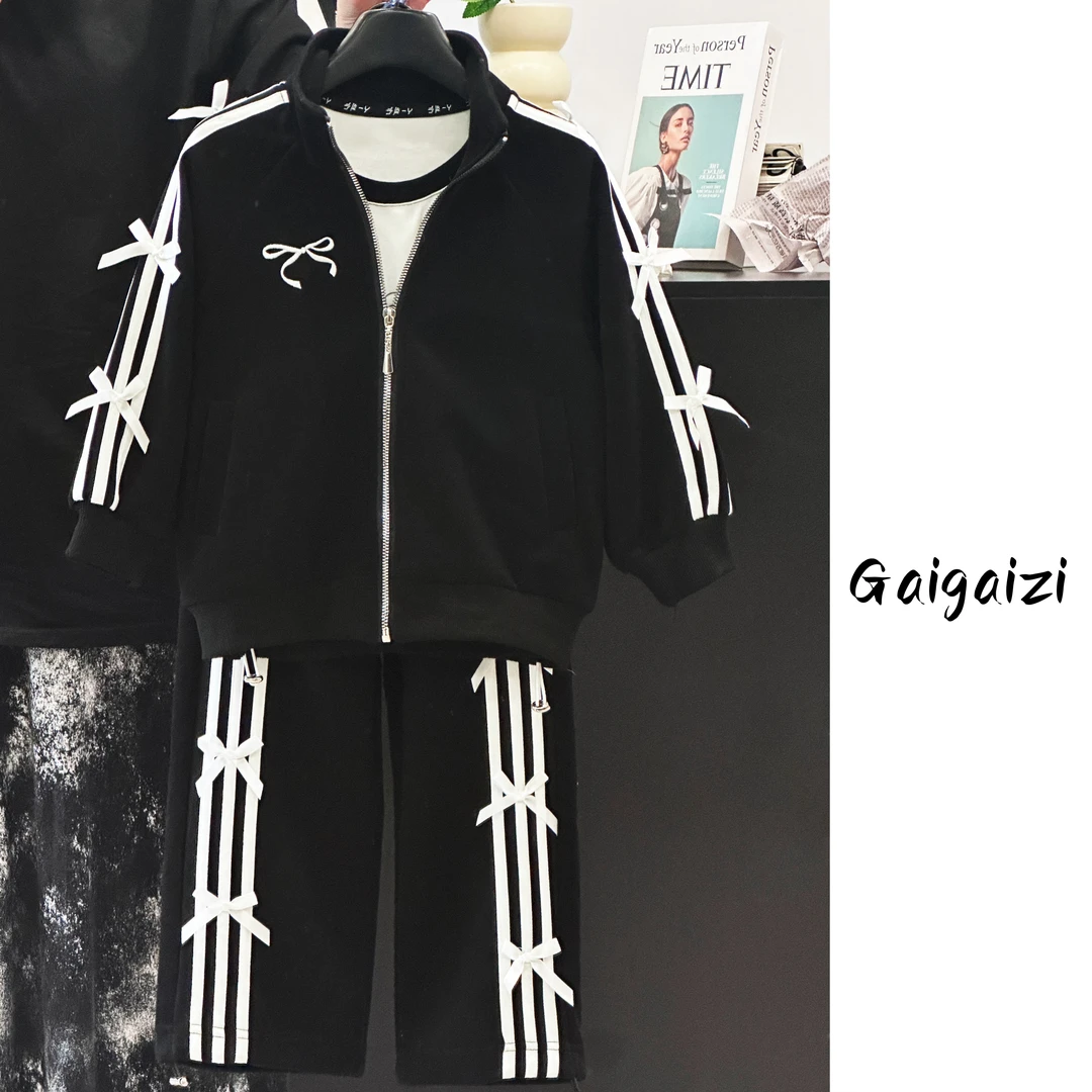 GZ-亲子装【运动甜心】2024秋中大童立体蝴蝶结外套+休闲裤两件套