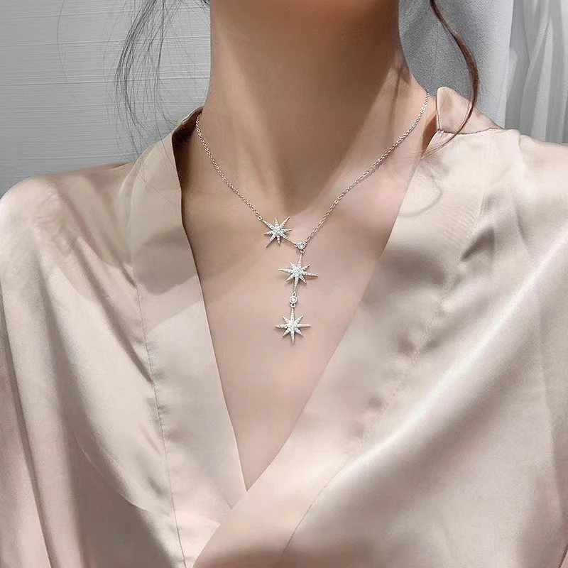 时尚轻奢小众设计感八芒星满钻项链女X876