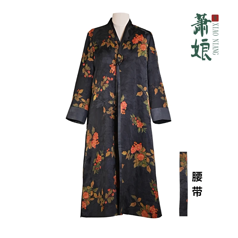 萧娘【花影舞‌】香云纱棉服新中式桑蚕丝宽松长袖外套1729