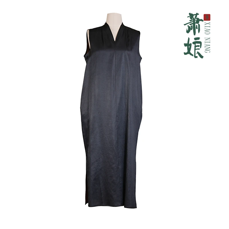 萧娘【兰亭序】小重缎香云纱新中式桑蚕丝女装连衣裙中国风1250