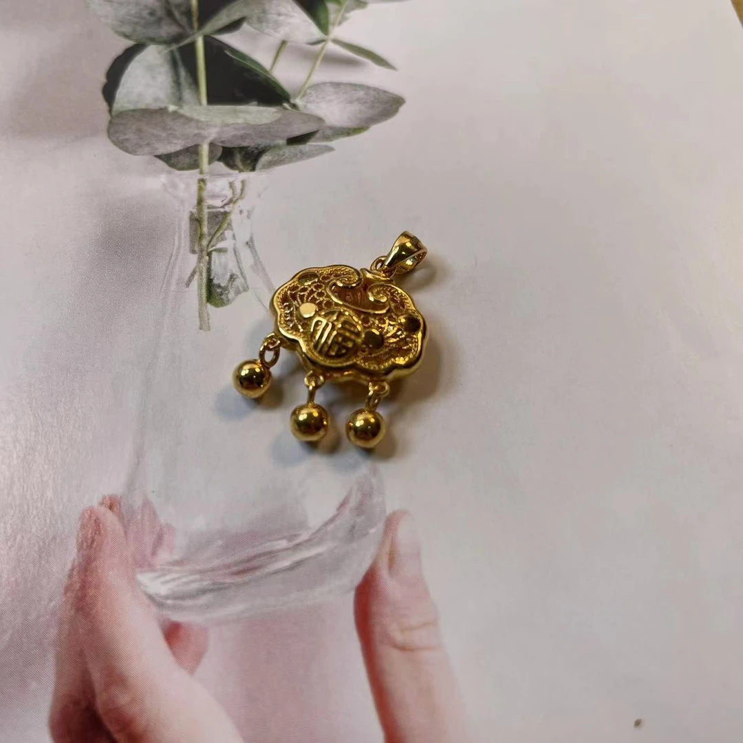 足金999  铃铛锁包吊坠