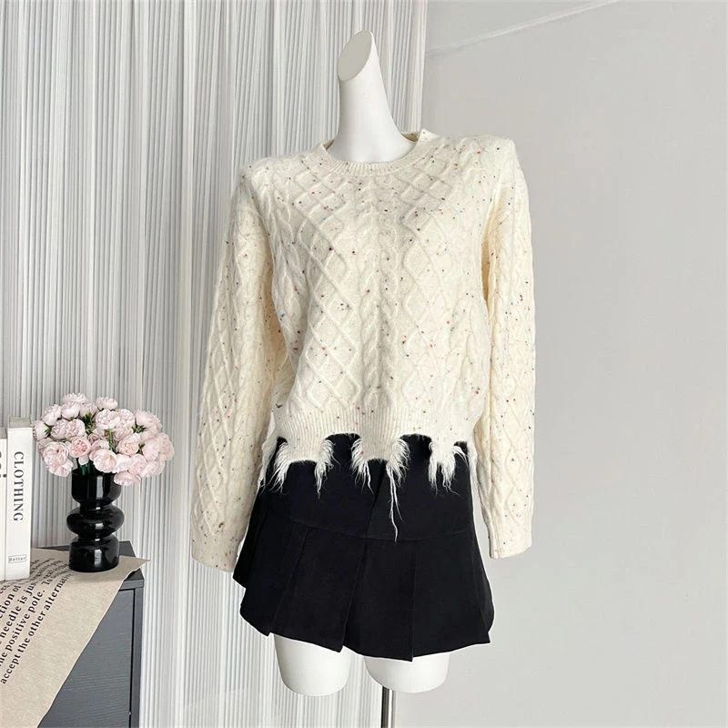 高级感流苏麻花套头毛衣女2024秋冬新款时尚宽松慵懒风甜美针织衫