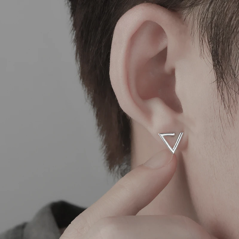 925银耳饰 925纯银三角耳钉养耳几何潮男个性时尚简约小众