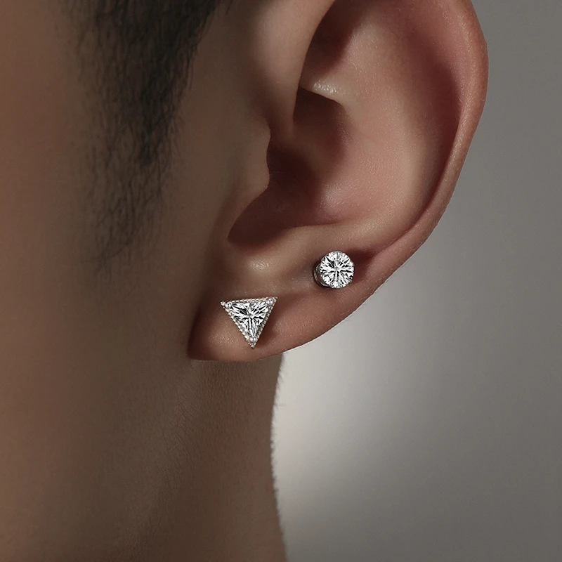 克兰茜 925银耳饰 耳钉男纯银高级感冷淡风小众潮痞帅养耳洞单只