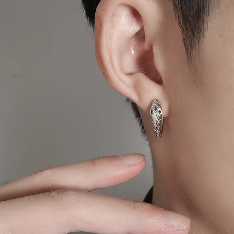 克兰茜 925银耳饰 原创灵蛇耳环男潮高级感痞帅美式单只男士耳钉