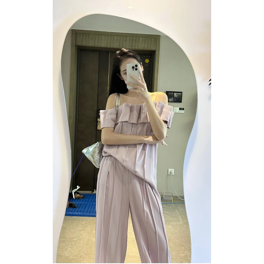 【雅乔定制】机场穿搭2.0 云朵一字肩衬衫阔腿裤套装DYYK-23061165