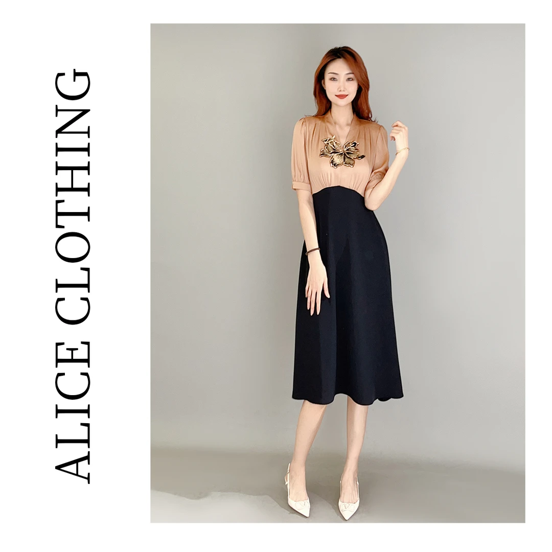 1ALICE “胸前绽放”连衣裙金线刺绣 柔美拼接 H1033171Q