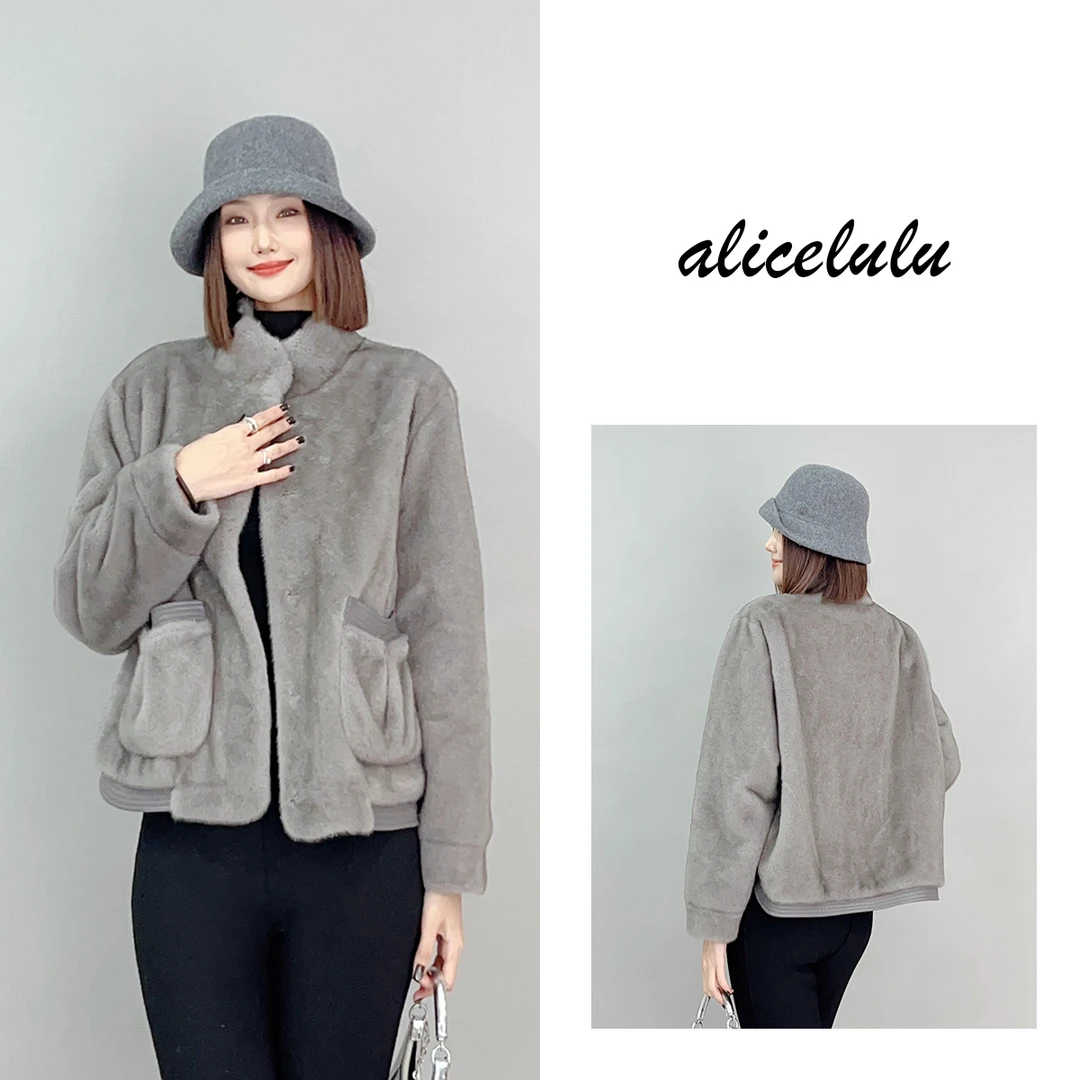 3 ALICE 暖绒绒绒毛外套 皮质拼接 柔滑细腻 S2133706T