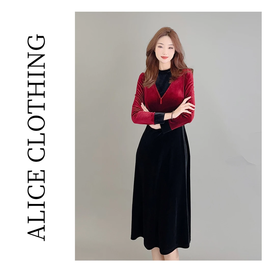 1【ALICE “晚宴女主”礼服连衣裙】华美串珠 丝绒拼接 S1032762Q