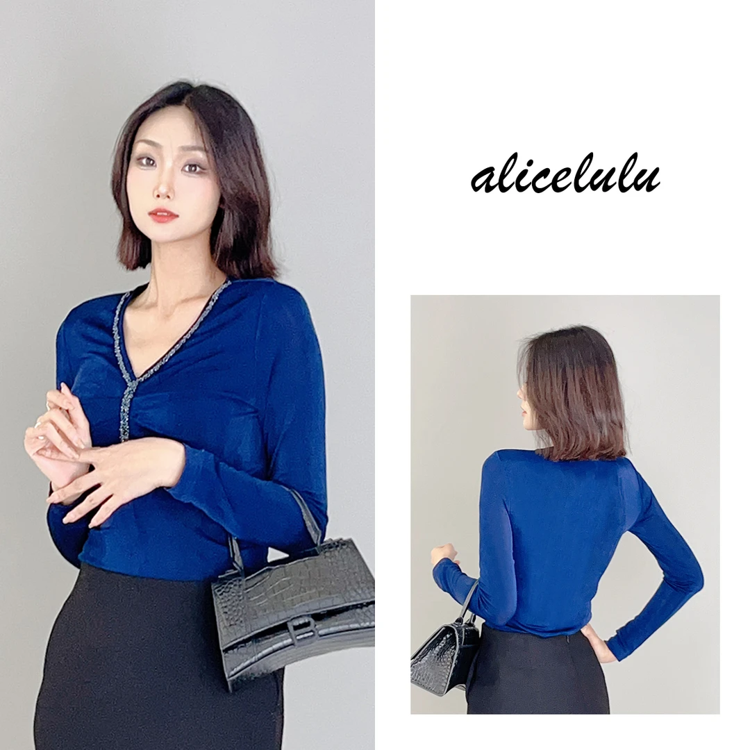 2 ALICE “蓝宝石”衬衫 璀璨烫钻 弹力显瘦 S1034243D