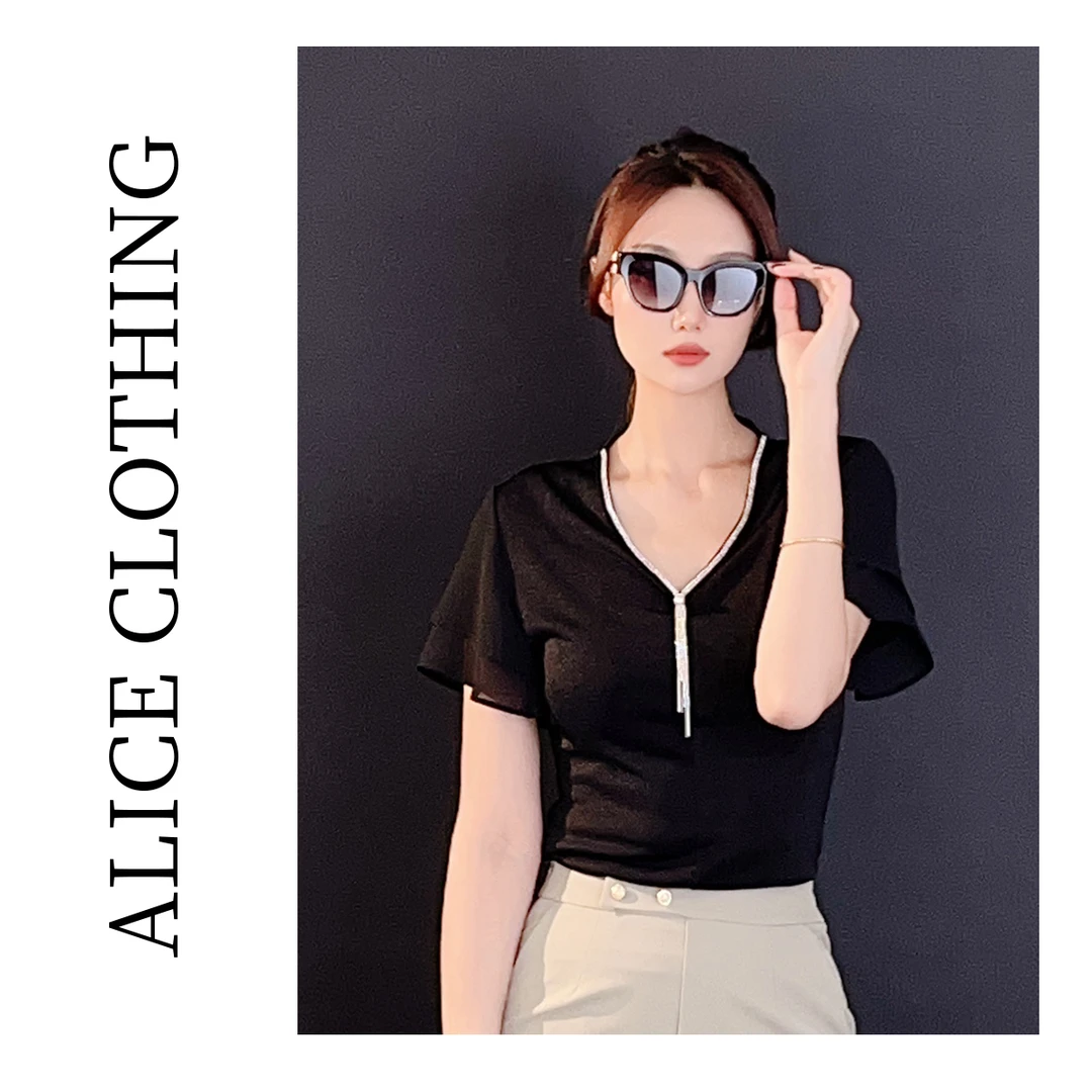 5【ALICE “夜明珠”时髦上衣】闪耀钉珠 柔滑透气 S2137950L