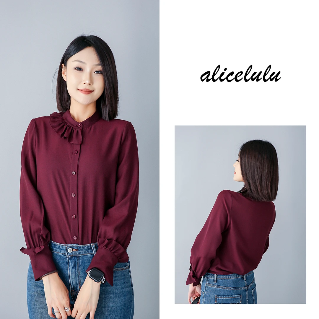 3 ALICE “半面妆”衬衫 安可拉红 时髦花边 S2139251A