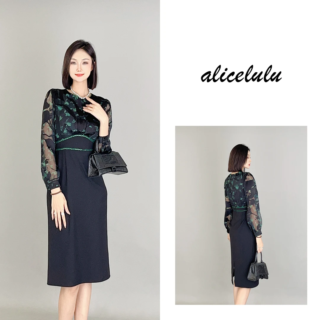 1 ALICE “美人如玉”连衣裙 优雅烧花 时髦拼接 S2138913W