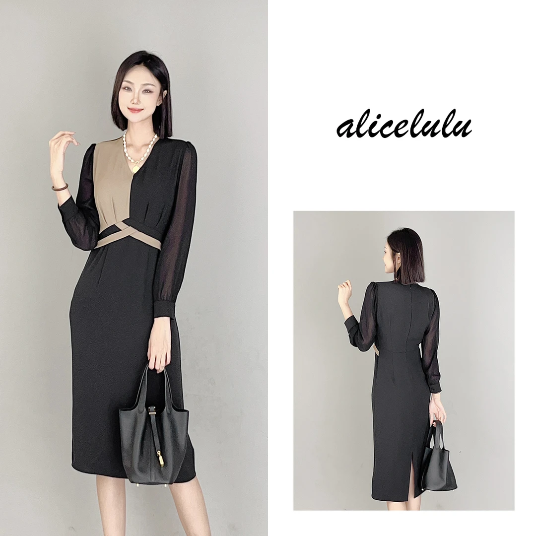 3 ALICE “优雅双拼”连衣裙 时髦编织 气质通勤 S2138915A