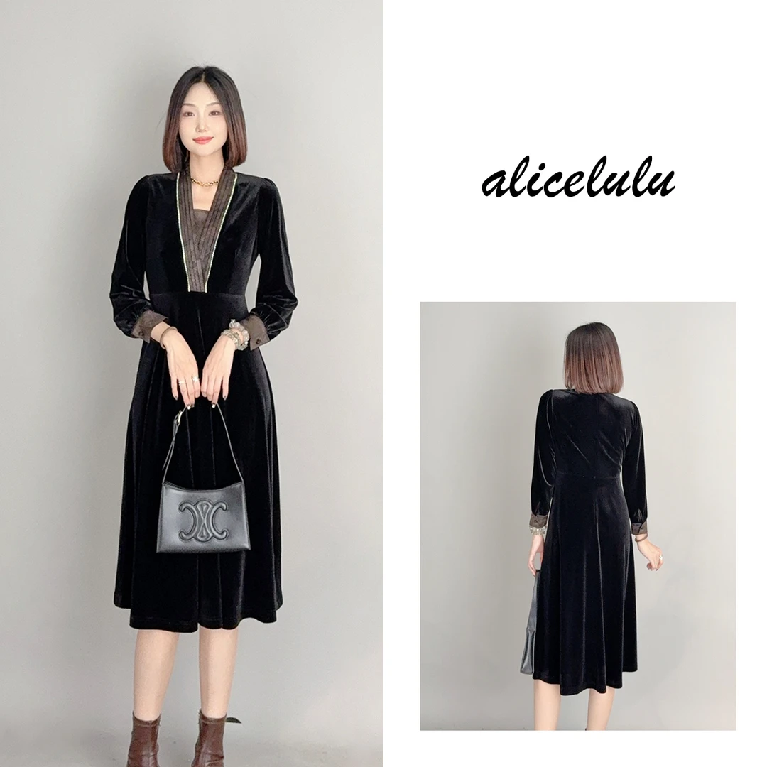 3 ALICE “夜花园”连衣裙  华美丝绒 印花褶皱 S2140626J