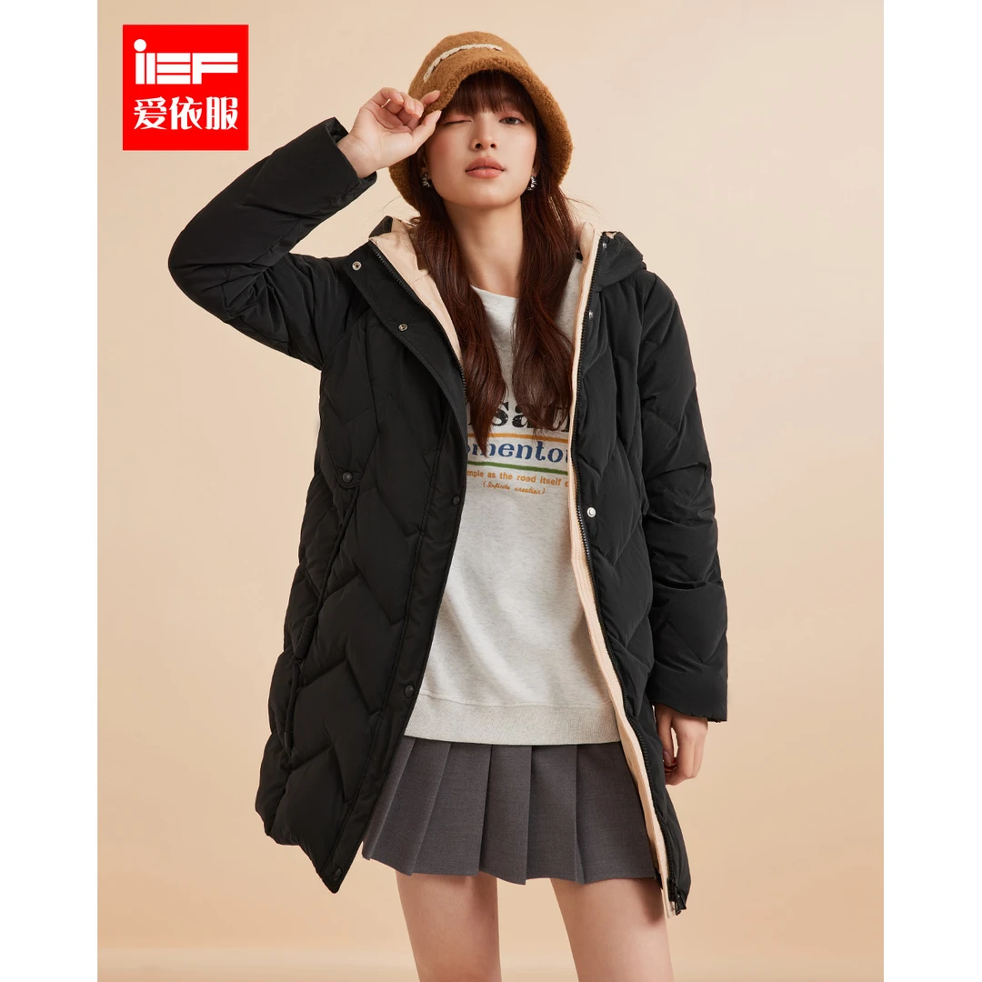 IEF/爱依服羽绒服2025冬季新款韩版简约通勤白鸭绒保暖羽绒中外套