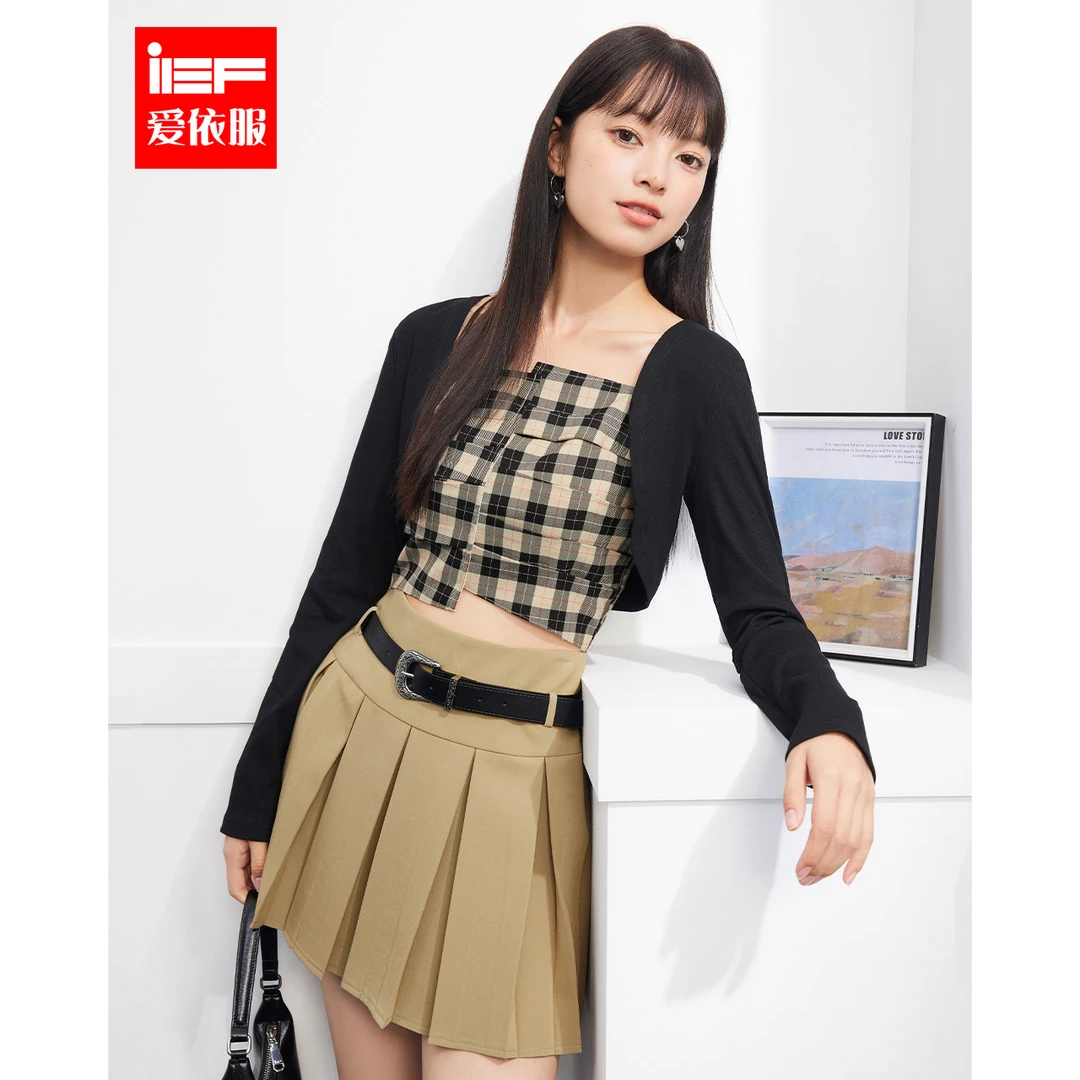 IEF/爱依服2023新款秋季棉上下套裙长袖流行套装短款显瘦辣妹针织