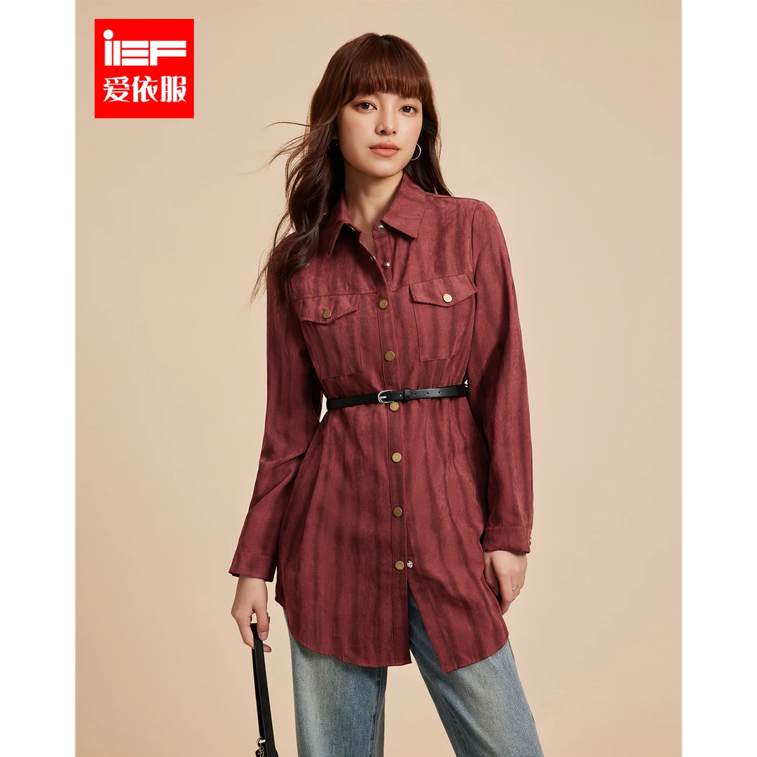 IEF/爱依服2025秋季新款韩版成熟文艺风休闲显瘦时尚条纹中衬衫