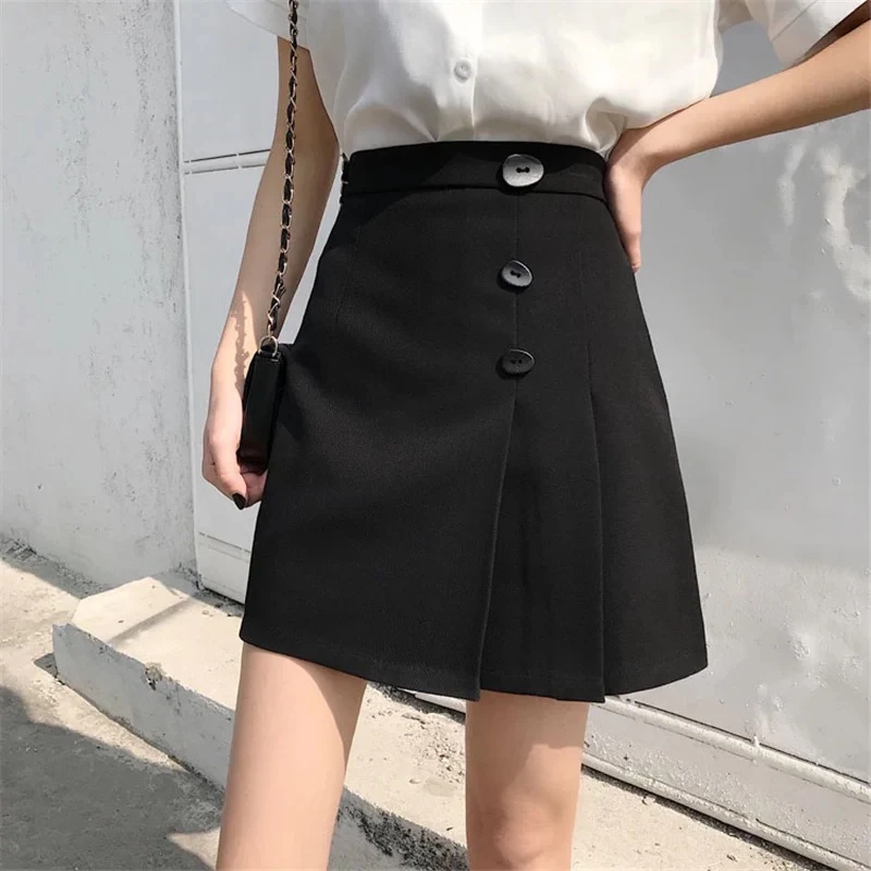 链条工装百褶裙女大码高腰显瘦学院风JK裙子微胖MM纯色黑色短裤裙