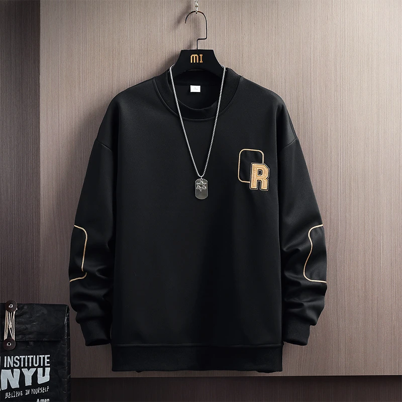 2024秋冬季高质量个性印花圆领卫衣男士潮流宽松长袖上衣休闲简约