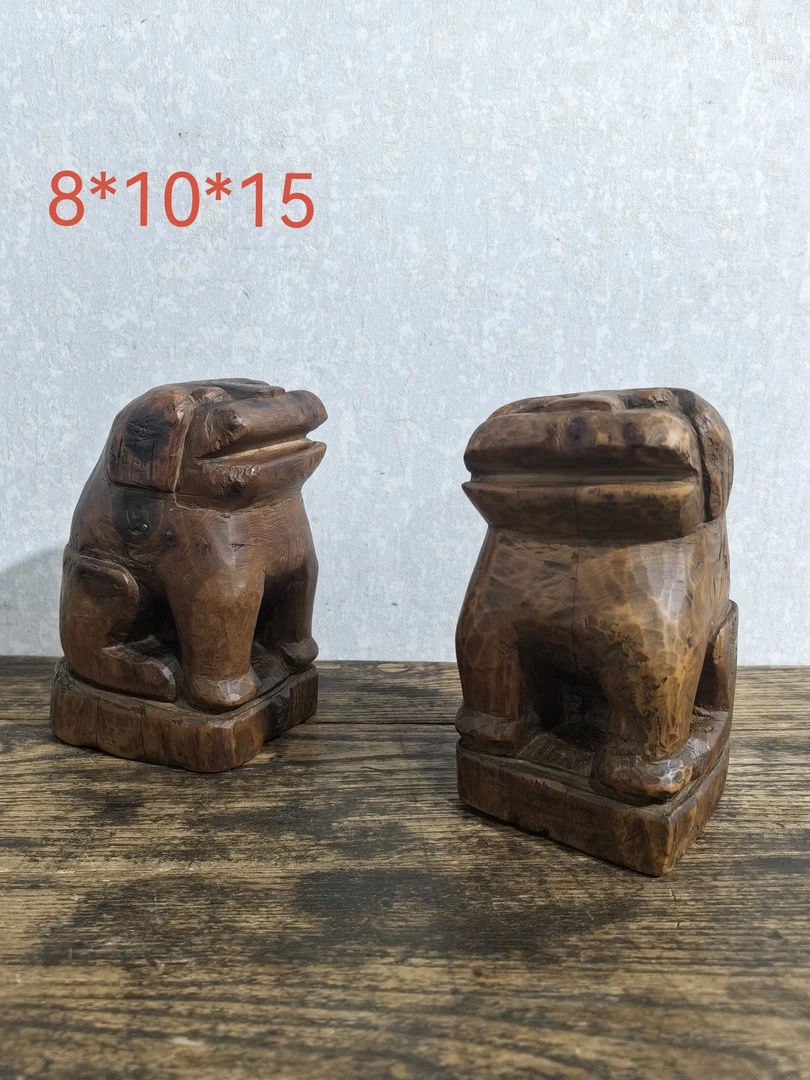 收藏摆件民俗怀旧旧物实木杂项年代感案头木狮农村纹饰门环老物件