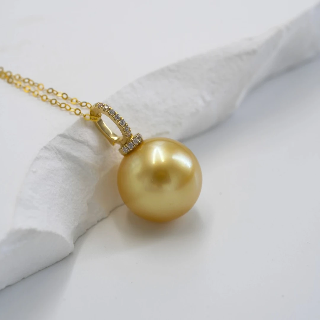 【大金龙】收藏级别14-15mm南洋金珠吊坠（含北大证）