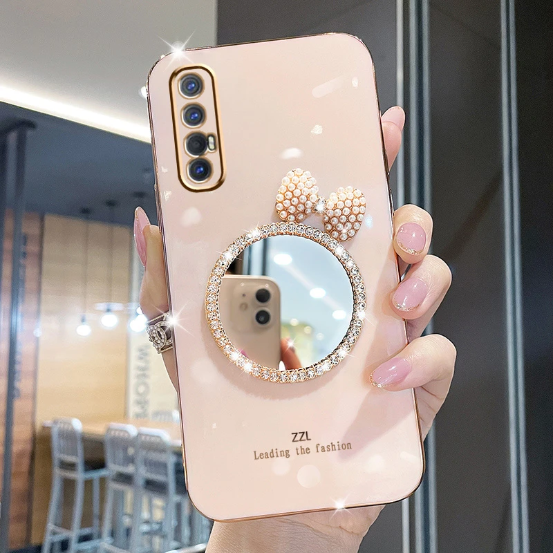蝴蝶结补妆镜OPPOReno3Pro手机壳ren3pro镜头全包边oopp闪钻保护