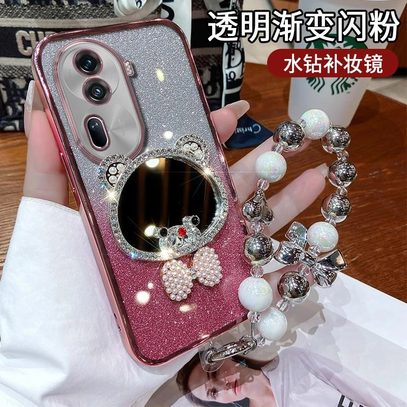 渐变闪粉适用OPPOReno11手机壳透明保护套11pro蝴蝶结立体浮雕10p