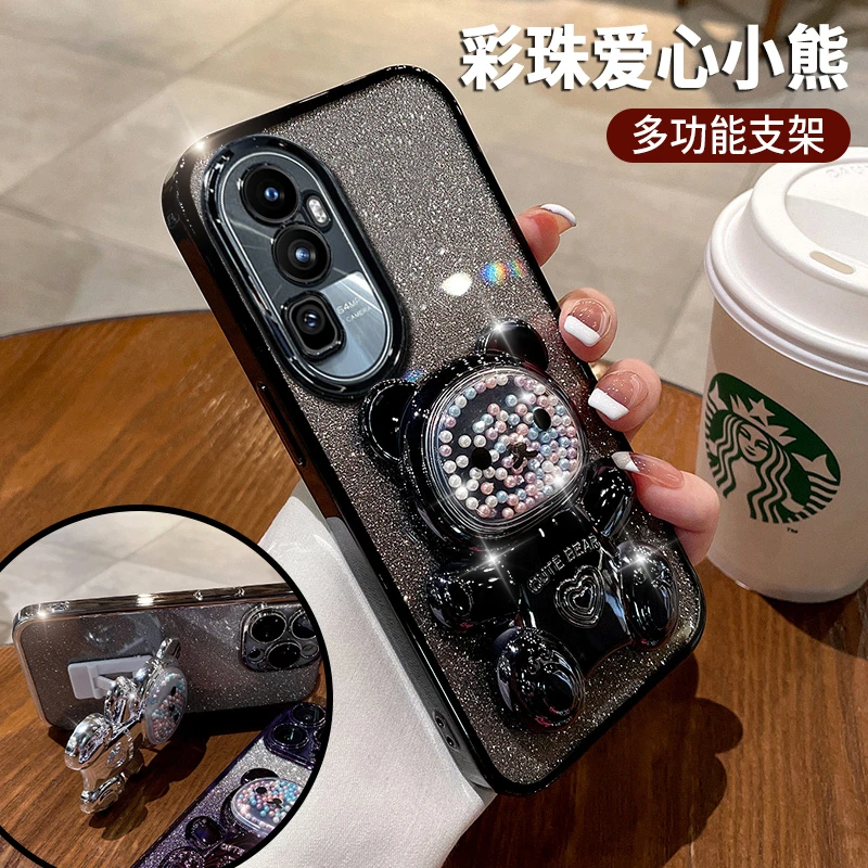 彩珠爱心熊适用OPPOReno10手机保护壳创意奢华4se透明电镀reno5K
