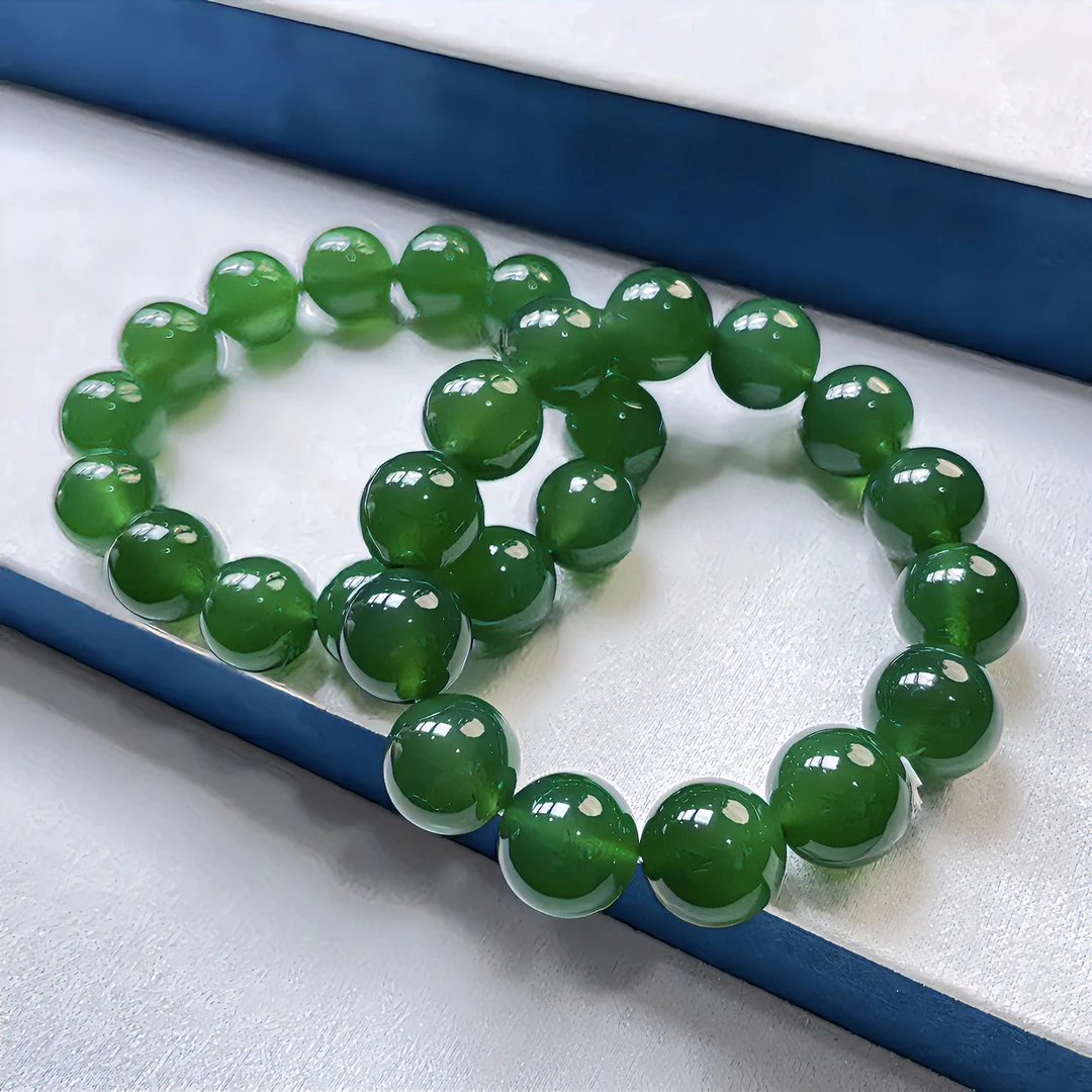 真品天然玛瑙绿玛瑙卡14mm手串冰透个性精美时尚百搭男女款