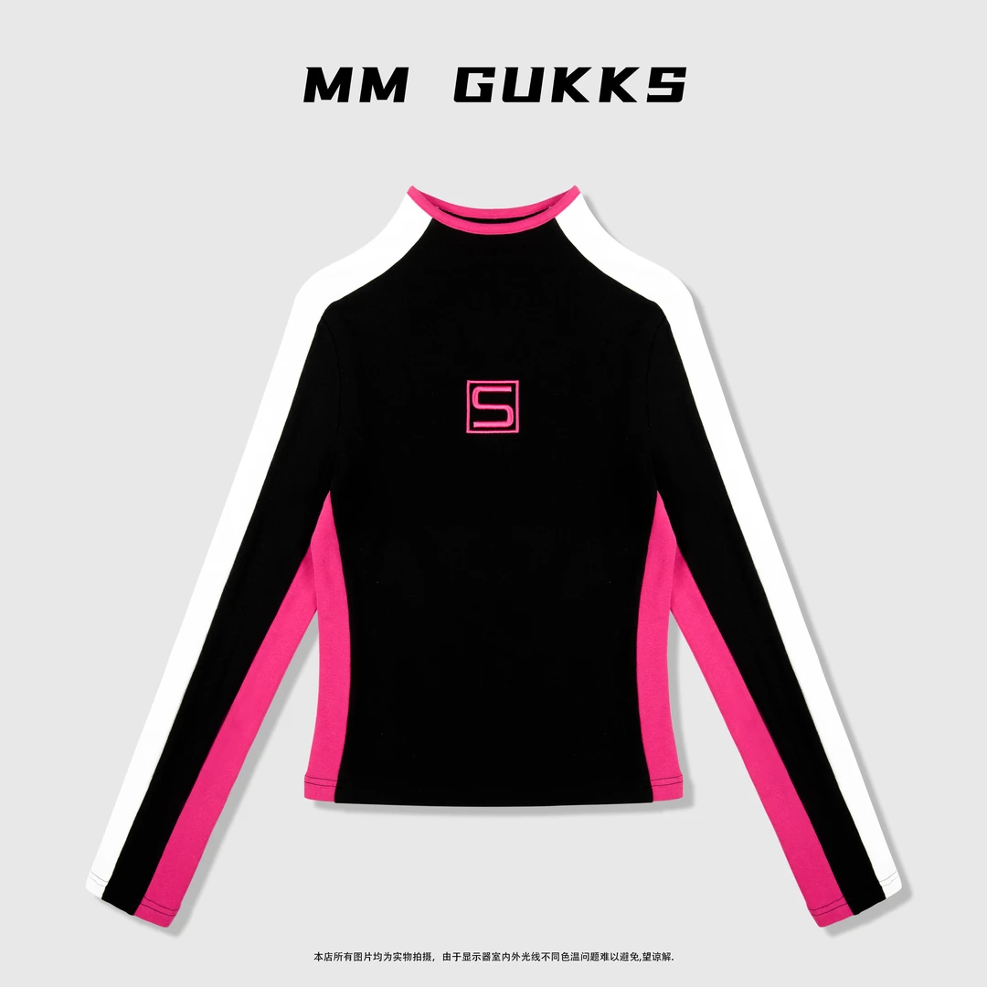 明明专享『CCC-1121』2023秋冬明星同款撞色条纹修身显瘦打底衫上衣