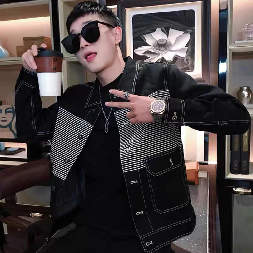 24年秋冬季新款时尚百搭条纹夹克经典工装外套