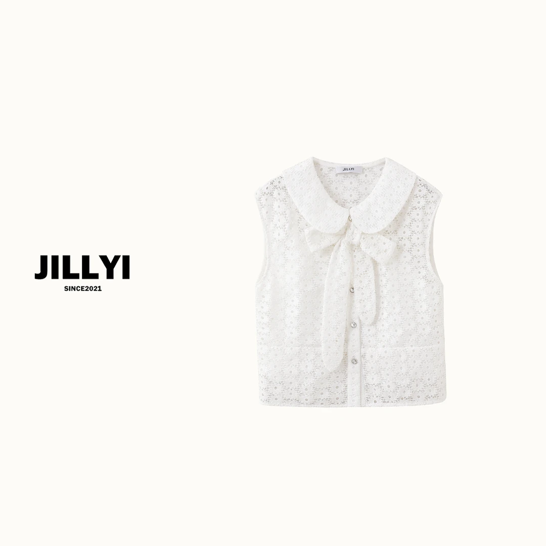 JILLYI【大小姐衬衫】小香风镂空蕾丝衬衫奶油白时尚衬衣夏季翻领