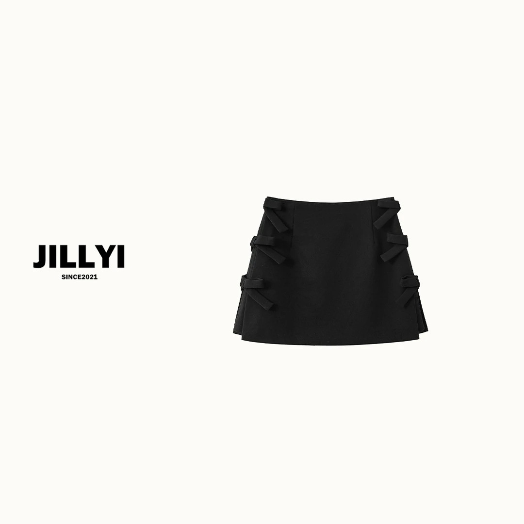 JILLYI【华伦甜心】黑色立体蝴蝶结短裤气质时尚百搭女士夏季洋气
