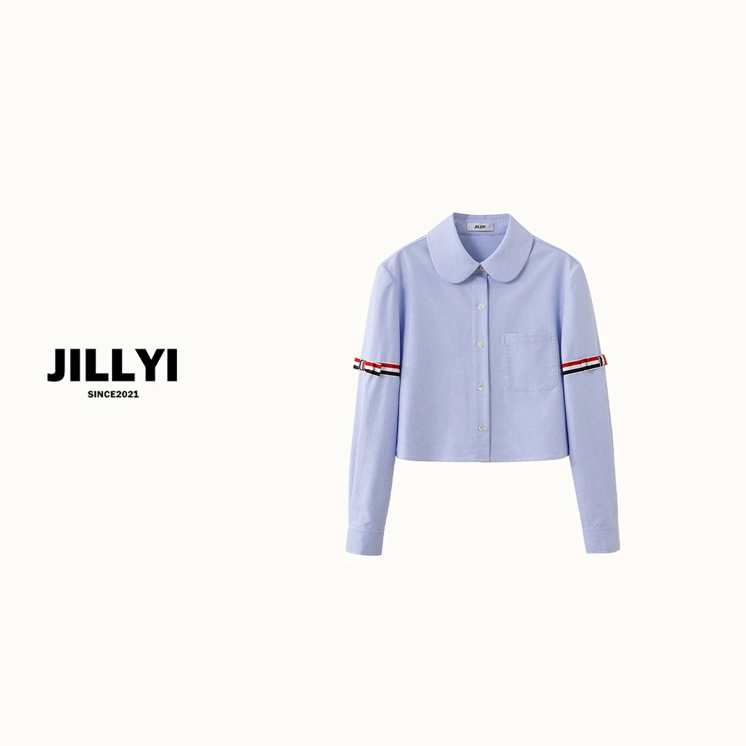 JILLYI【少女学院】两色绑带韩版学院风衬衫春款时尚休闲百搭