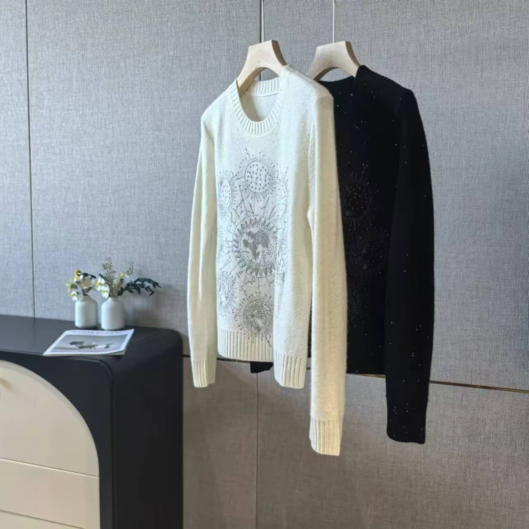 80999小众设计款圆领星座亮片纯羊毛套头衫